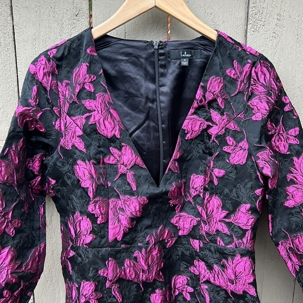 Lulu's Elegant Taste Black and Pink Floral Jacquard Mini Dress New With … - Picture 6 of 10